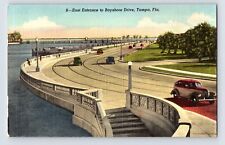 Postcard Florida Tampa FL Bayshore Drive Car Highway 1940s Unposted Linen picture
