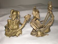 2 Antique Brass Bronze Seated Black African Male Musician Art Figurine Statue picture