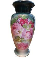  Vintage CT Altwasser Carl Tielsch Blue Vases Roses Motif 10.25