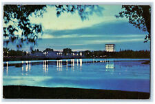 c1960's Dusk Falls on Albert Street Bridge, Regina Saskatchewan Canada Postcard picture