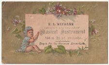 1880s~Philadelphia PA~Tiny Kid~German Accordion Music Store~Victorian Trade Card picture