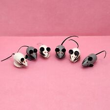6 Vtg Miniature Wooden Mice White Gray Rats Dollhouse Lot Red Black Eyes Read picture