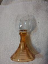 Vtg German Boho Chic Amber Ribbed Stemware Set 8 Glasses Clear Tops PERFECT Look picture