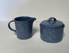Creamer & Sugar Bowl With Lid  Mikasa COUNTRY BLUE Ultrastone CU501 SPECKLED picture