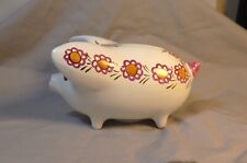 Vintage Arthur Wood Ceramic Piggy Pig Bank Mid Century Flower Power Orange Pink picture