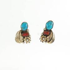 Vintage Sterling Silver Stud Earrings Native American Turquoise, Coral picture