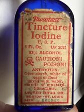 Antique Vintage Labeled Cobalt Blue Poison Bottle picture