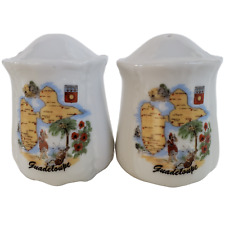 Vintage Guadeloupe Souvenir Salt & Pepper Shaker Set White Porcelain Collectible picture