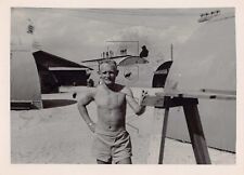Old Photo Snapshot Shirtless Man Soldier Army Barracks Huts 5A9 picture