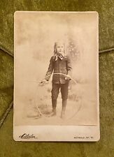 Antique Cabinet Card Photo Child w Ringlets Playing Toy Hoop & Stick Albany, NY picture