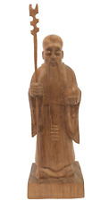 Vintage Hand Carved Confucious Chineese Statue Immortal Wood Figurine With Staff picture