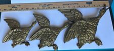 Set of 3 Vintage Brass Flying Ducks Geese Goose Wall Hanging Plaques MCM 1960's picture