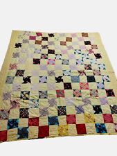 Vintage Quilt Antique Hand Stitched Patchwork Squares Cotton Feedsack 75”X 79” picture