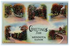 c1940's Greetings From Mendota Illinois IL, Road Multiview Vintage Postcard picture
