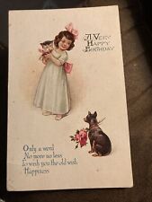 A Very Happy Birthday Poem w/ You Lady Holding Cat and Dog Presenting Flowers picture