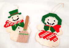 Vintage Handmade Mr & Mrs Snowman Cross Stitch Ornaments Cute Holiday Decor picture