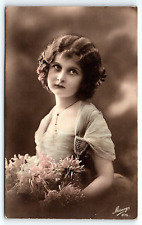 c1910 BEAUTIFUL FRENCH YOUNG GIRL MESANGE HAND TINT RPPC POSTCARD P5166 picture
