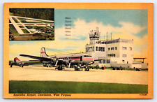 Original Old Vintage Postcard Airport Terminal Airplane Charleston, WV USA 1957 picture