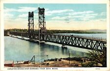 Carleton Bridge Over Kennebec River Bath ME White Border Postcard 1924 picture