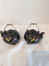 Vintage Ceramic Black Teapots Rooster Salt And Pepper Shakers 3.5