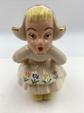 Vintage HM Ceramic KISSING DUTCH GIRL WHITE FLORAL DRESS picture