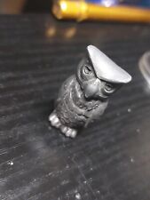 Vintage Pewter 1 Inch Grey Owl Sculpture Signed EW picture