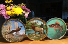 James L. Artic 11” Round Metal Barware Set 3 Wildlife Trays: Fish, Elk, Pheasant picture