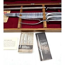 Vintage GERBER LEGENDARY BLADES 4 pc CARVING SET in WALNUT BOX & Papers Exc Cond picture