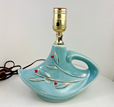 Mid Century Modern Blue Glazed Ceramic Table Lamp Handled Sweep -no shade picture