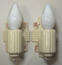Antique Porcelain Sconce Light Pair Vtg Ceramic Fixture 2 Art Rewired USA #X70 picture