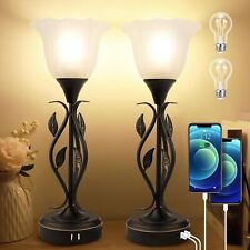 Touch Table Lamps for Bedroom Set of 2, Bedside Black Base+ White Glass  picture