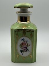 Pitt Petri French Vintage 5.5” Porcelain Green Gold Gilt Floral Perfume Bottle picture