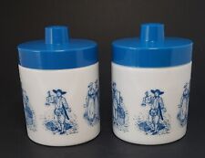2 Echt Glass Canisters Opaline Milk Glass Blue Plastic Lids Colonial Germany Vtg picture