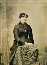 C.1880/90s Tintype Pretty Woman  W Victorian Bustle Dress. Pregnant? Corset T34 picture