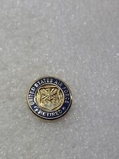 USAF RETIRED SMALL HAT GOLD TONED BLUE ENAMEL SINGLE CLUTCH BACK LAPEL PIN picture