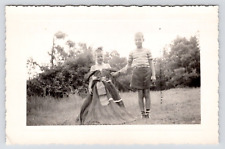 c1940s-50s Siblings~Brother & Sister Playing~Dress up~Make Believe VTG B&W Photo picture