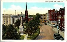 c1940s Linen Postcard New Castle PA Pennsylvania Public Square picture