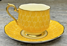 Royal Albert Mustard Yellow White Loops Scroll Bone China Cup & Saucer Gold picture