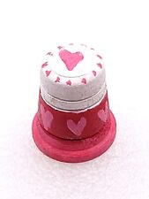 VTG Hand Painted Pink Red White Hearts Wooden wood Thimble picture