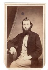 BOSTON MA Civil War Era Man Beard Swoop Top Hairstyle CDV by WM. H. WARDWELL picture