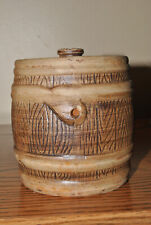 Antique Early 1900s Era Stoneware Barrel Cookie Jar  Vintage Pottery picture