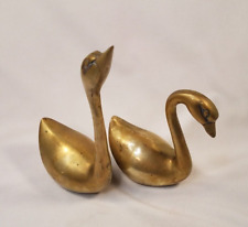 Vintage Solid Brass Swan Figures Bird Statues 9” & 6”  Korea 2 PC Set MCM Retro picture