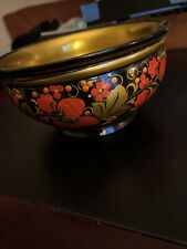 Stunning Estate Find Vintage Khokhloma Russian Lacquer Bowl Hand Painted picture