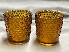Votive Holders-  Amber Hobnail Pair picture