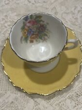 Coalport Bone China Yellow Floral Teacup and Saucer AD1730 England Gold Rimmed picture