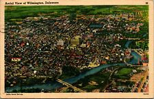Aerial View Wilmington DE Delaware Linen Postcard A8 picture