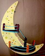 Vintage MCM Wooden Crescent Moon Stairway Wall Knick Knack Shelf Magical Fun picture