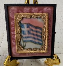 Antique Victorian Trade Card Ephemera Framed, Union Case, Zira Silk, Blue Flag picture