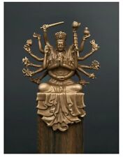 Multi-Armed Quan Yin Brass w/ Wood Block and Gift Box Buddhist Goddess Statue picture