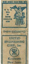 United Engineering Corp., Inc. Kenilworth, New Jersey Vintage Matchbook Cover picture